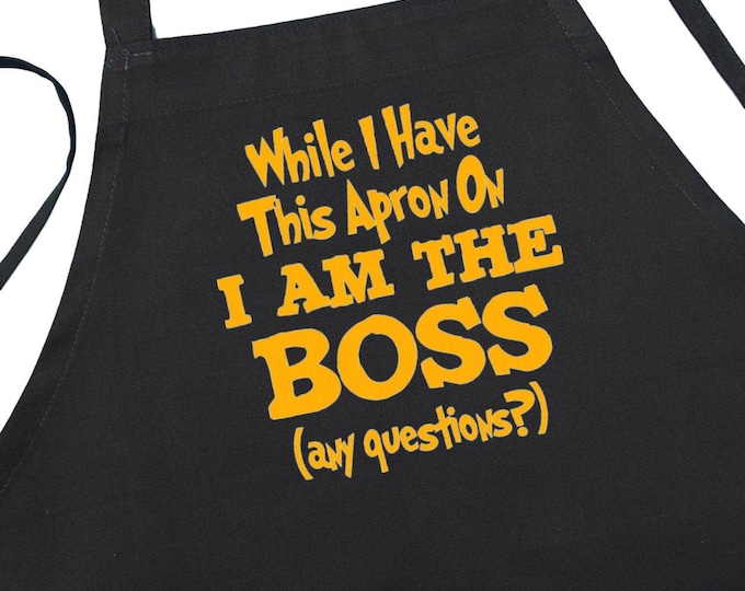 Funny Black Chef Apron I Am The Boss, Kitchen Cooking Gift
