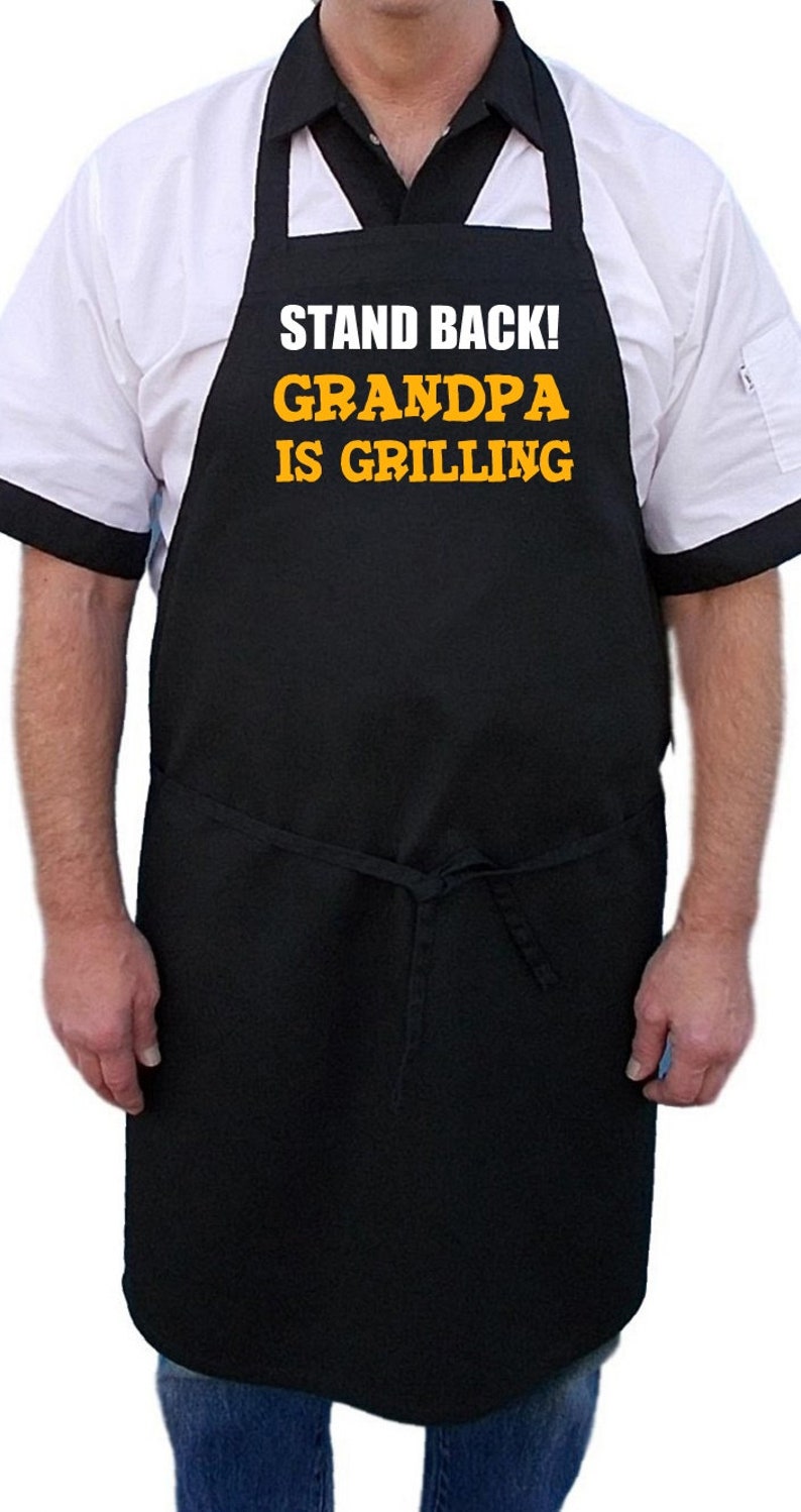 Black BBQ Apron Stand Back Grandpa is Grilling Aprons for Men Etsy