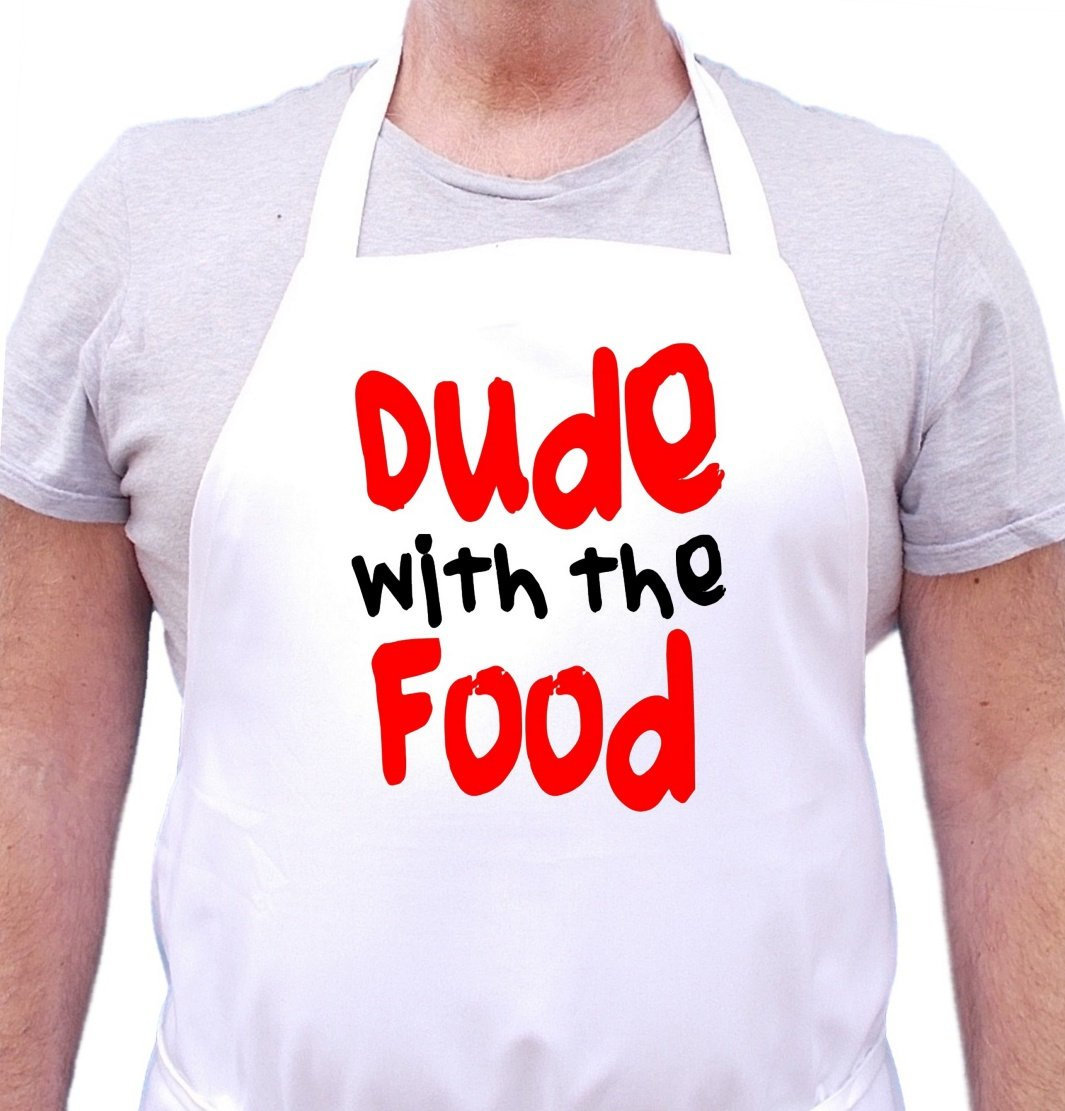 Dude With The Food White Cooking Aprons, Funny Cooking Apron For Men Gift  Idea
