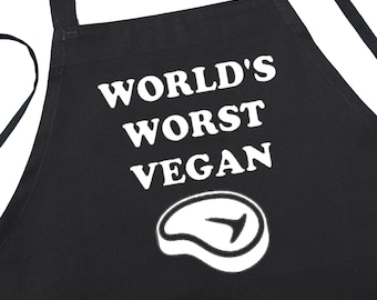 World's Worst Vegan Funny Grilling Aprons, Professional Bib Apron, One Size Fits All With Extra Long Ties