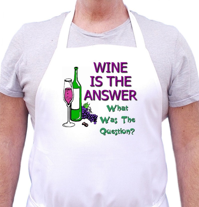 Funny Sayings KItchen Apron Wine Is The Answer Chef Aprons, Cooking Gift Idea image 1