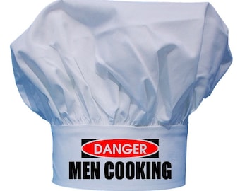 Funny Chef Hats For Guys Danger Men Cooking, Fully Adjustable, White Cooking Toques