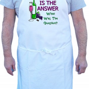 Funny Sayings KItchen Apron Wine Is The Answer Chef Aprons, Cooking Gift Idea image 2