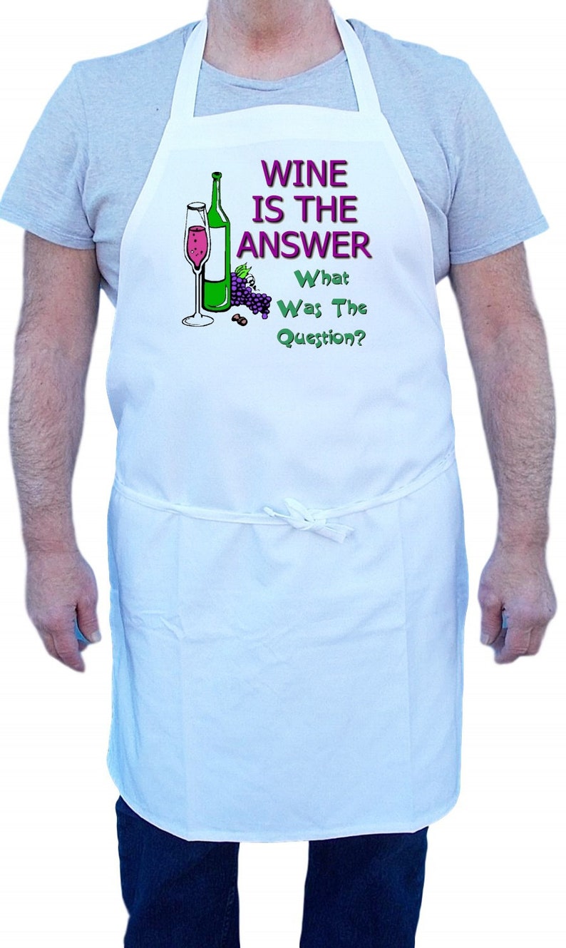 Funny Sayings KItchen Apron Wine Is The Answer Chef Aprons, Cooking Gift Idea image 2