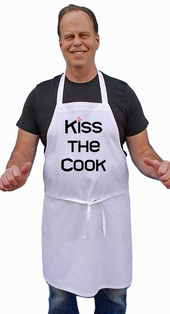 Kiss The Cook White Bib Apron Chef Aprons For The Kitchen Etsy Uk 