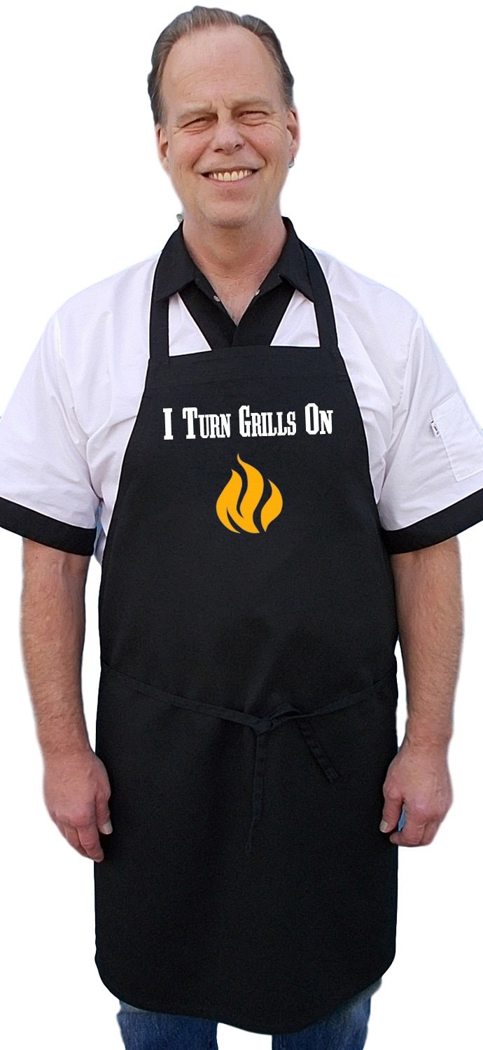 Funny Grill Aprons I Turn Grills On, Black Cooking Aprons For Men, BBQ