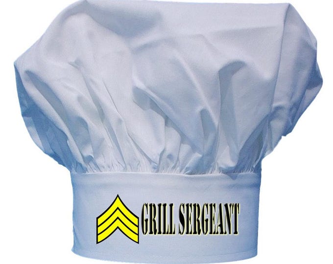White Chef Hat Grill Sergeant, Fully Adjustable, BBQ Chef Toque