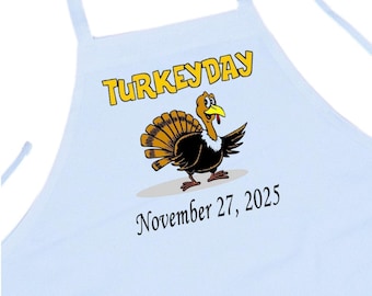 Holiday Apron TurkeyDay White Kitchen Aprons, Thanksgiving Chef Aprons For Cooking And Baking