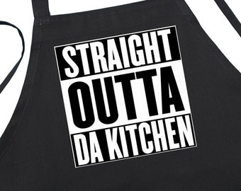 Straight Outta Da Kitchen Funny Chef Apron, Cooking Gift Idea,  BBQ And Grilling Aprons For Men And Women