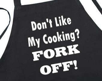 Funny Chef Apron Fork Off, Comical Black Cooking Aprons, BBQ Gift