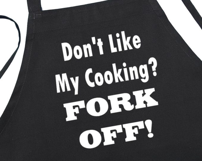 Funny Chef Apron Fork Off, Comical Black Cooking Aprons, BBQ Gift