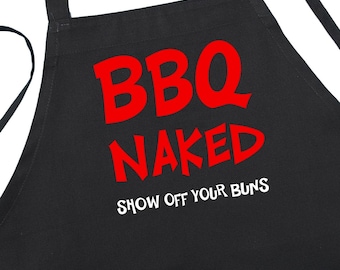 Funny Cooking Apron BBQ Naked Show Off Your Buns, Black Grilling Aprons, Sarcastic Chef Aprons