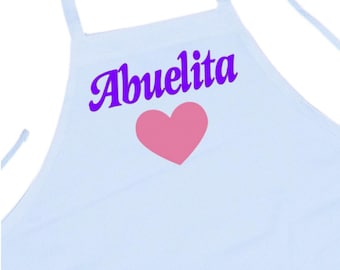 Abuelita Spanish Grandma Kitchen Apron, White Cooking Aprons, Machine Washable