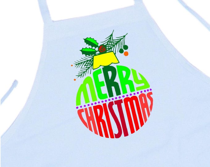 Merry Christmas  Chef Apron, White Holiday Cooking Aprons, Full Bib Apron For The Kitchen