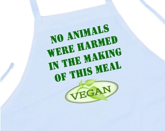White Cooking Aprons For Vegans No Animals Were Harmed, Best Kitchen Aprons With A Vegan Theme