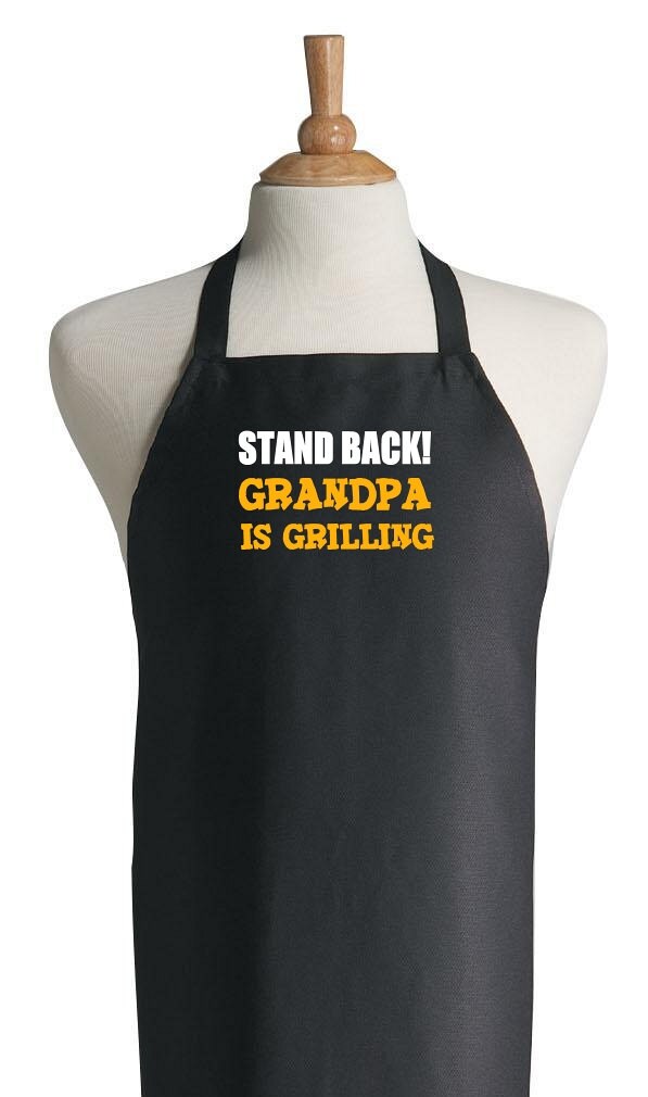 Black BBQ Apron Stand Back Grandpa Is Grilling Aprons For Men