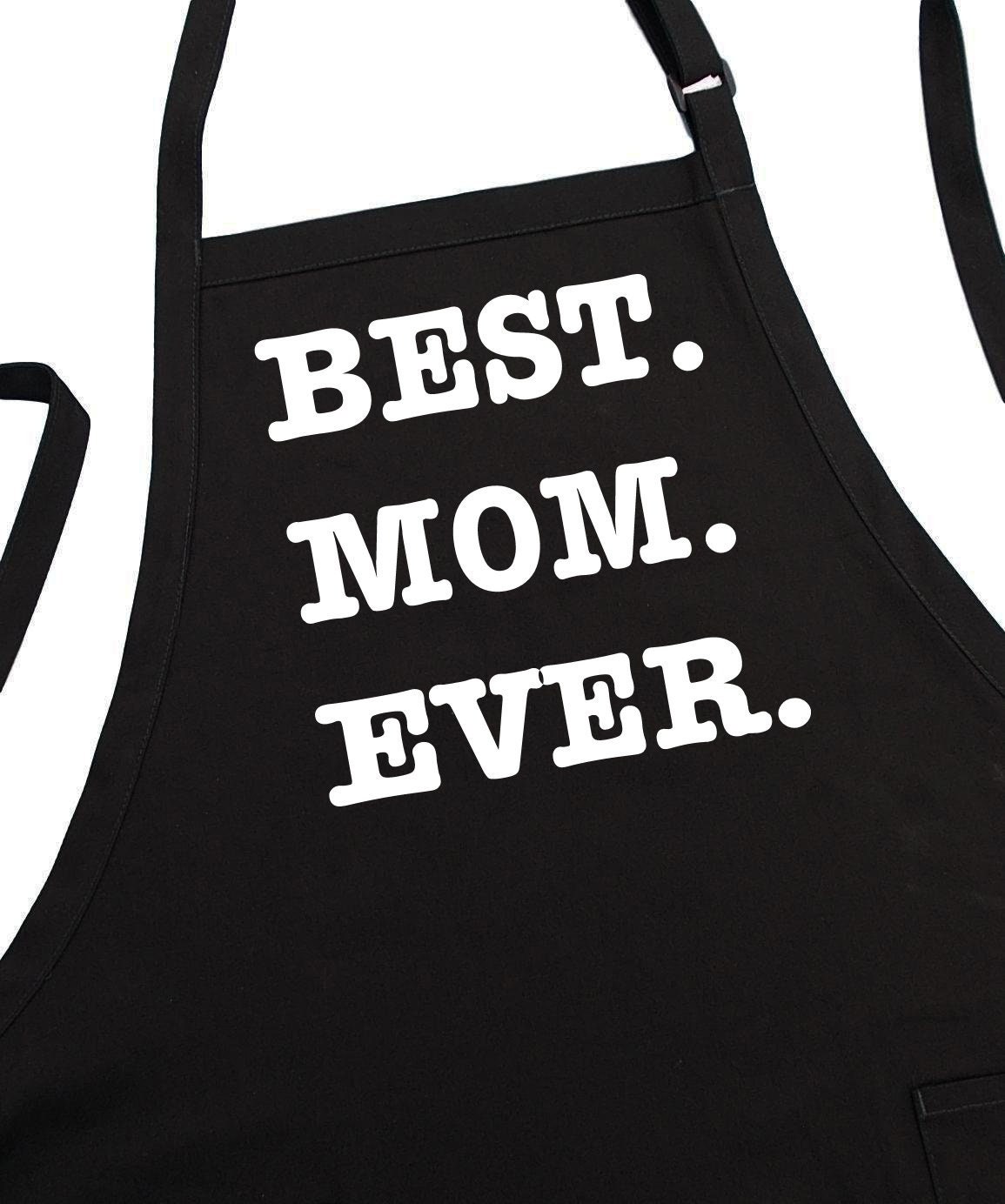 Black Cooking Apron BEST MOM EVER, Womens Barbecue Aprons, Fully  Adjustable, Two Pockets, Extra Long Ties