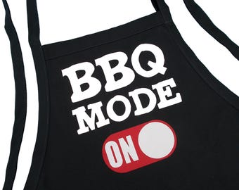 BBQ Mode On BBQ Apron Gift Idea, Pockets Apron With An Adjustable Neck Strap, Black Cooking Aprons