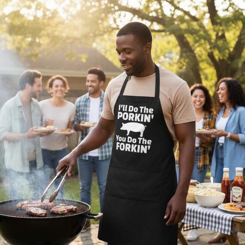 Funny BBQ Apron, I'll Do The Porkin', Black Cooking Aprons For Men And Women image 2