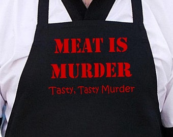 Black BBQ Apron Meat Is Murder Funny Grilling Aprons