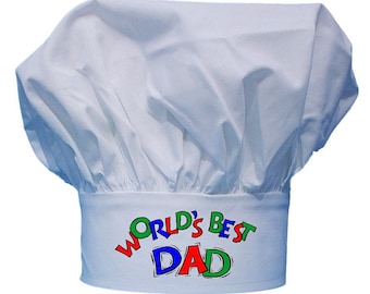 World's Best Dad Chef Hats For Men, Fully Adjustable, White Cooking Toques, Father's Day Gift Idea