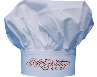 Happy Holidays Chef Hats For Kitchen Cooking, Fully Adjustable, Toque Hat Gift Idea