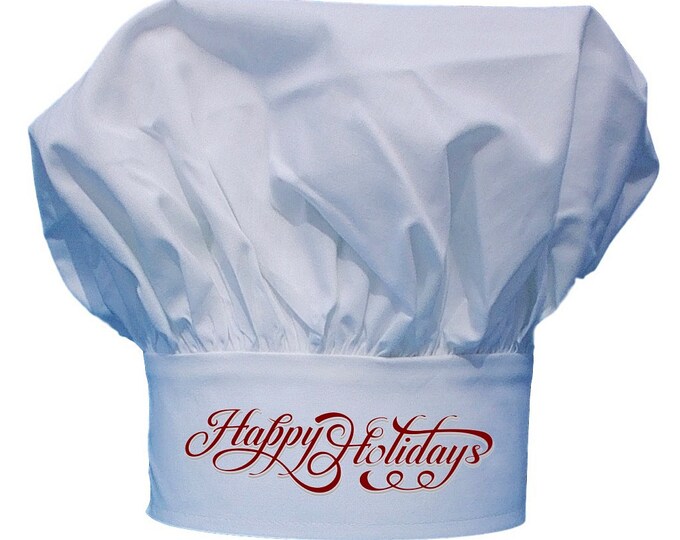 Happy Holidays Chef Hats For Kitchen Cooking, Fully Adjustable, Toque Hat Gift Idea