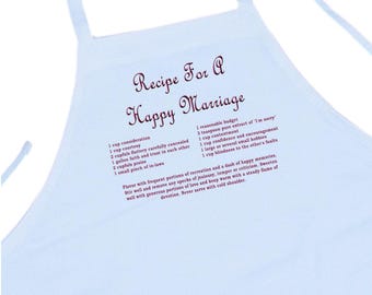 Anniversary Gift Aprons Recipe For A Happy Marriage, Best Wedding Gift, Designer White Aprons With A Wedding Theme