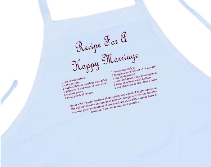 Anniversary Gift Aprons Recipe For A Happy Marriage, Best Wedding Gift, Designer White Aprons With A Wedding Theme