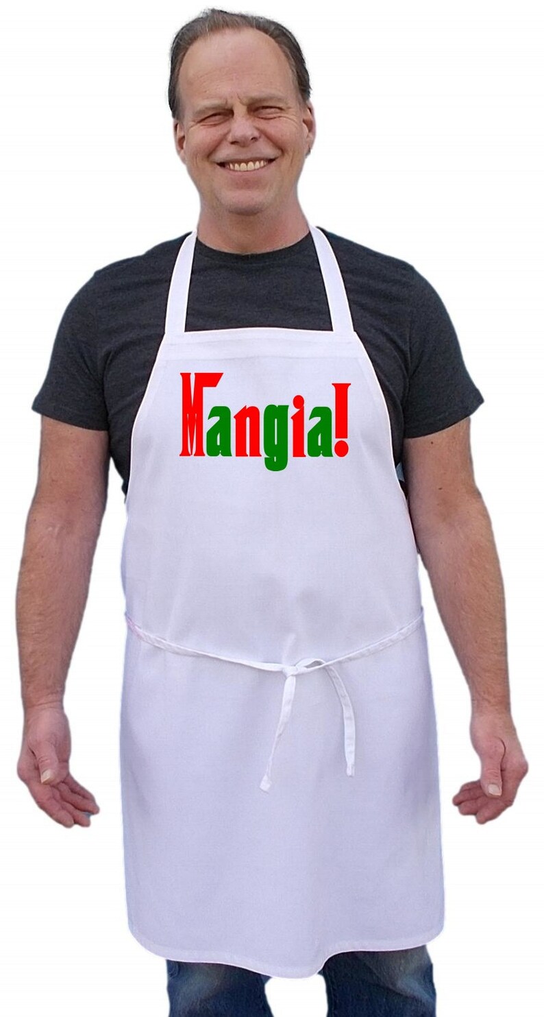 Italian Cooking Apron Mangia White Novelty Kitchen Aprons Etsy