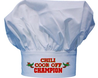 Chef Hat For Prize Winning Chili Cook Off Champions, White Toques For Chili Competition, Chili Cooks Cap
