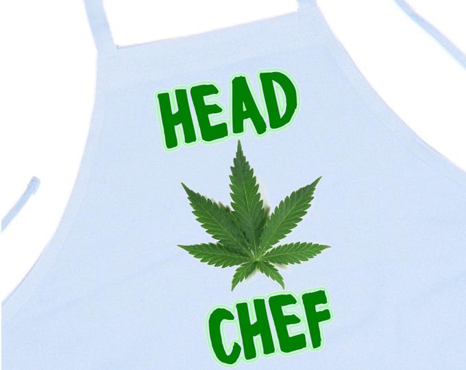 Head Chef Marijuana Themed Cooking Apron, Cannabis White Kitchen Aprons, Funny Apron For Parties