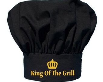 King of the Grill Black Chef Hat, BBQ Master Cooking Hat Fully Adjustable