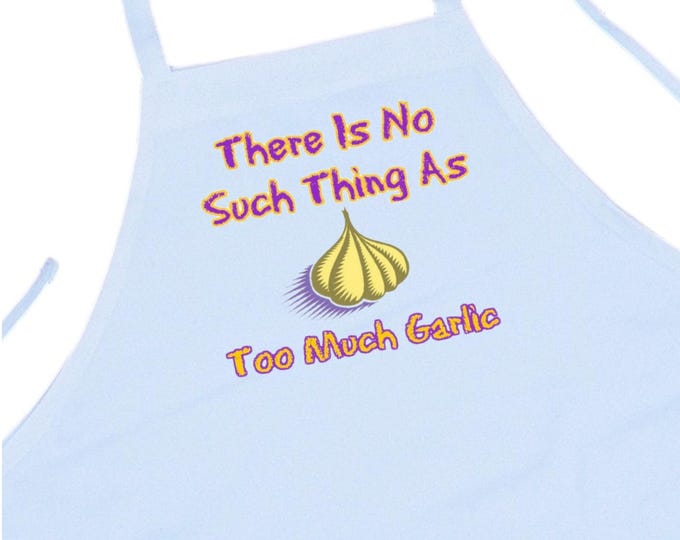 Funny Kitchen Aprons Too Much Garlic White Bib Apron, Cooking Aprons With Extra Long ties