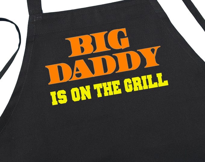 Father's Day Gift Idea Black Apron Big Daddy Is On The Grill, Black Barbecue Aprons