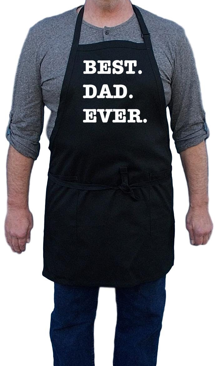 Aprons For Men Best Dad Ever Black BBQ Apron, Two Pockets, Adjustable Strap