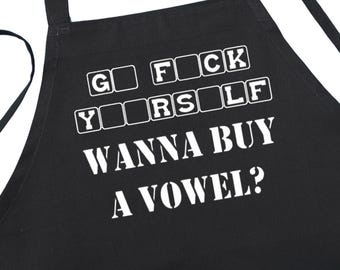 Sarcastic Grilling Aprons Wanna Buy A Vowel, Black Cooking Aprons, Funniest Aprons With Adult Themes