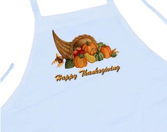 Holiday Apron Happy Thanksgiving White Kitchen Aprons, Thanksgiving Cooking Aprons