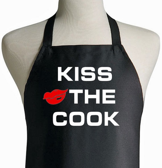 Black Kitchen Apron Kiss The Cook Novelty Chef Aprons Etsy