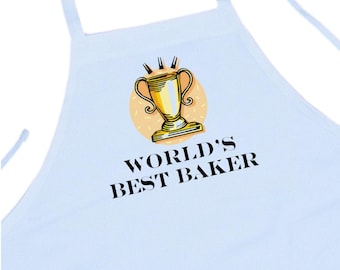 World's Best Baker White Cooking Apron,  Funny Chef Aprons For Women And Men, Machine Washable