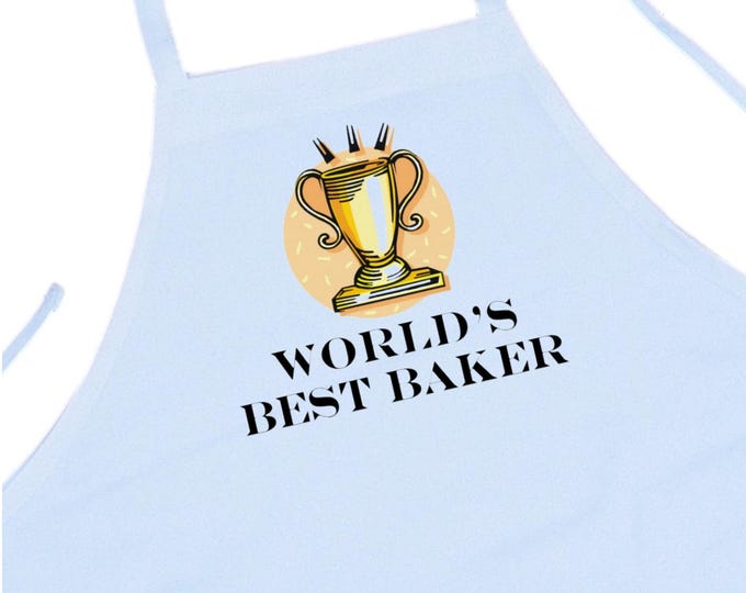 World's Best Baker White Cooking Apron,  Funny Chef Aprons For Women And Men, Machine Washable