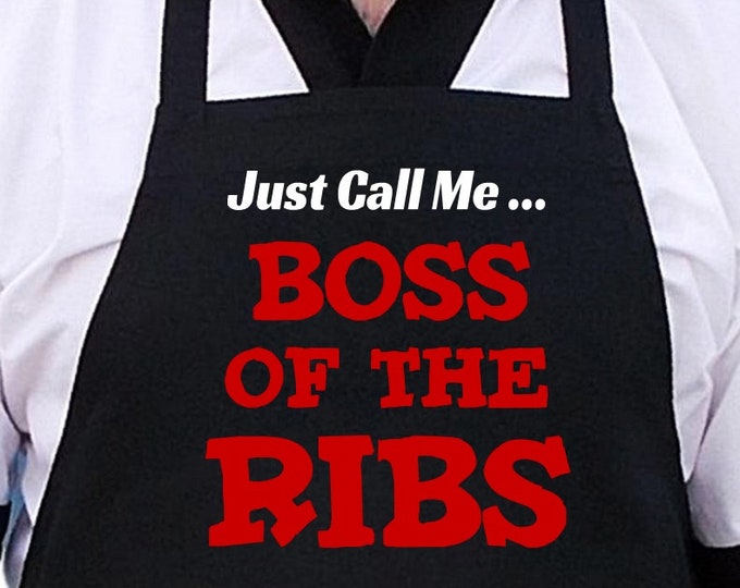 Funny Black BBQ Aprons Boss Of The Ribs Grilling Apron