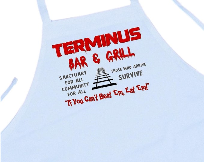 Walking Dead Apron Terminus Bar & Grill Novelty Chef Aprons, Halloween Cooking Aprons, Funny Kitchen Apron