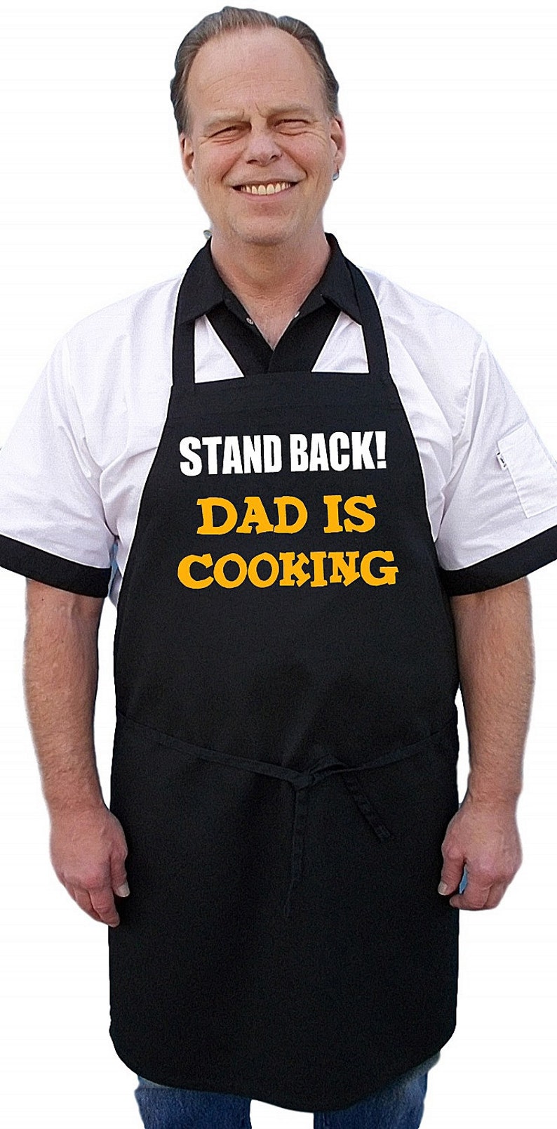 Black BBQ Apron Stand Back Dad is Cooking Aprons for Men Etsy