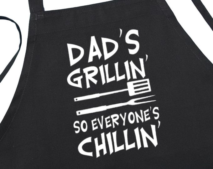 Dad's Grillin' Funny Grilling Aprons For Men, Fun BBQ Gift For Dad