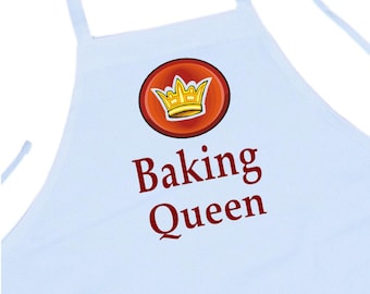 Baking Queen Kitchen Aprons For Women, White Baking Apron, Machine Washable