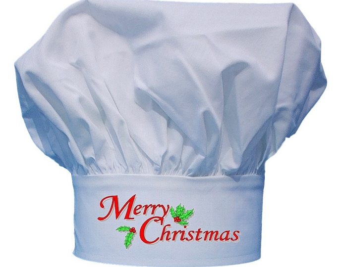 Merry Christmas Holiday Chef Hats, Fully Adjustable, Christmas Cooking Gift Idea, White Toques