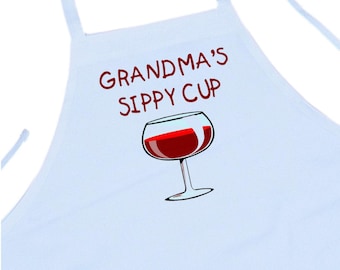 Grandma's Sippy Cup Funny Kitchen Aprons For Women, White Cooking Apron, Machine Washable