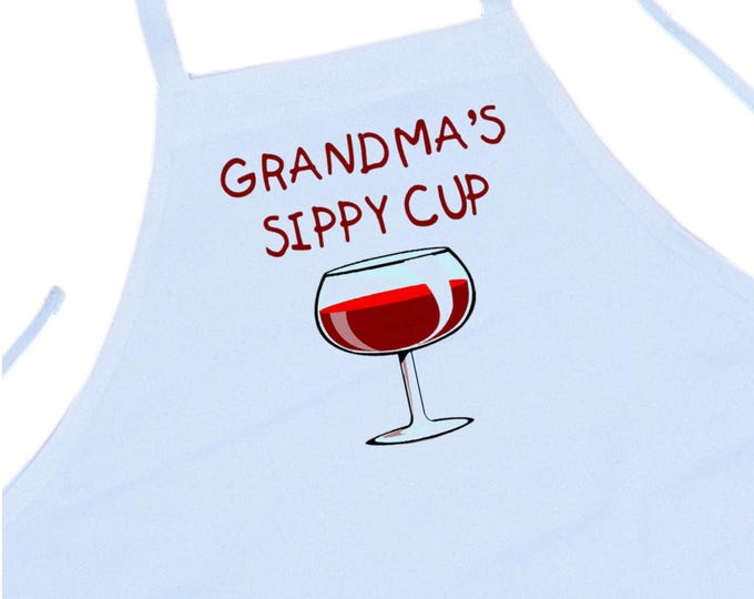 Grandma's Sippy Cup Funny Kitchen Aprons For Women, White Cooking Apron, Machine Washable