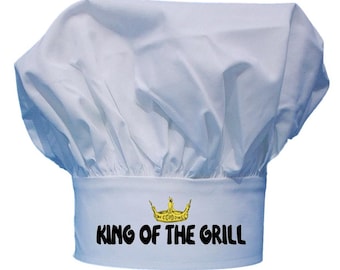 Funny Chef Hat King Of The Grill, White Cooks Hat, BBQ Toque